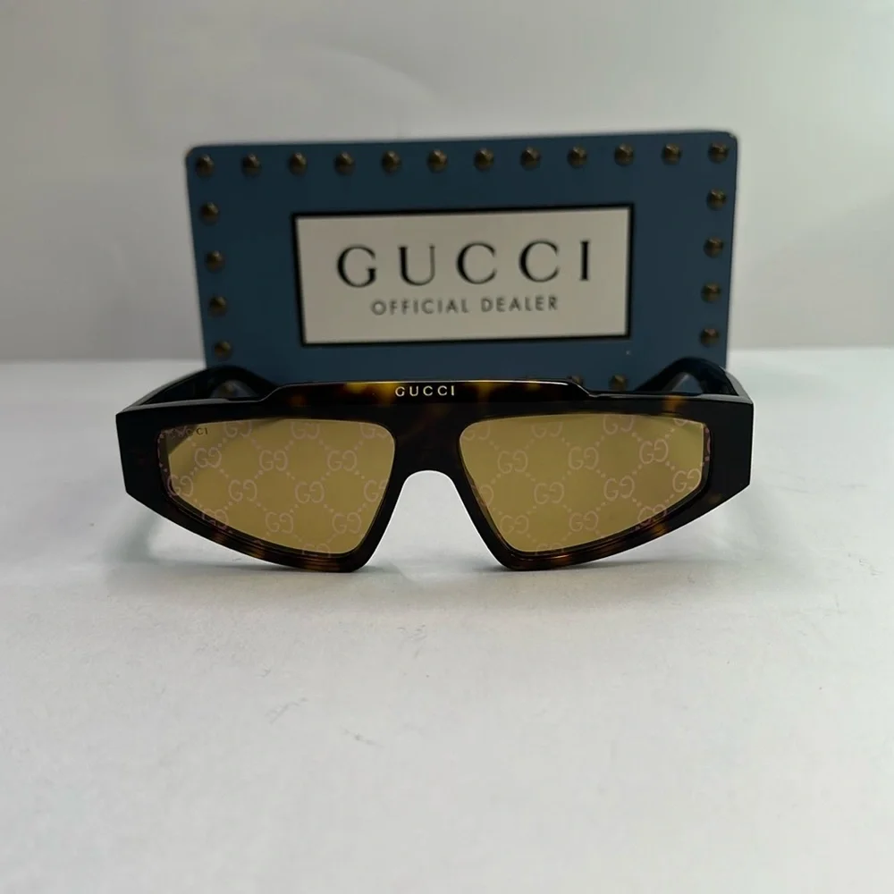 New Authentic Gucci Yellow Logo Browline Unisex Sunglasses GG1591S 002 58.